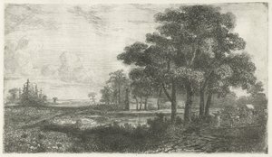 Skogbevuxen landskap med täckt vagn av Hermanus Jan Hendrik van Rijkelijkhuysen