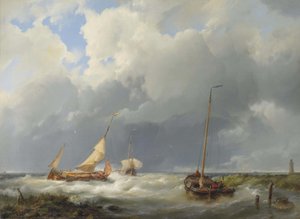Kustscen med fiskefartyg av Hermanus Koekkoek