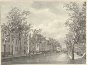 Utsikt över Rapenburg i Leiden från Groenebrug, 1807 av Hermanus Numan (signed by artist)