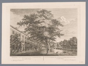 Utsikt över Mennonite Barnhem i Amsterdam Utsikt över Mennonite Orphanage, till Amsterdam / Vue de la Maison des Orphelins des Mennonites, à Amsterdam (titel på objekt) av Hermanus Petrus Schouten (possibly)