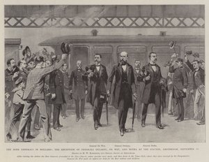 Boergeneralerna i Holland, mottagandet av generalerna Delarey, De Wet och Botha på stationen, Amsterdam, 11 september av Hermanus Willem Koekkoek