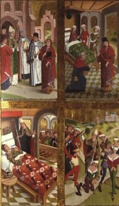 Scener ur St. Nicholas liv från den inre delen av den vänstra yttre flygeln på det före detta huvudaltaret i St. Nicholas kyrka