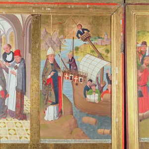 St. Nicholas räddar ett skepp, från Högaltaret i St. Nicholas Church, 1481 (detalj) (se 197688-89, 197691-92)