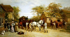 Väntar på värdshuset (olja på duk) av Heywood Hardy