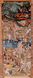 flamländsk gobeläng. Serie fyra gobelänger efter Hieronymus Bosch. The Garden of Earthly Delights (Jardín de las Delicias). Fjärde gobelängen i serien. Modell Inspirerad av Hieronymus Boschs verk. Tillverkning Okänd verkstad, Bryssel. Före 1560. Fa