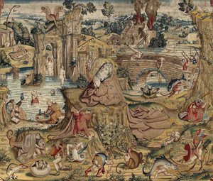 Gobeläng inspirerad av Hieronymus Boschs verk, ca 1560 (guld, silver, siden och ull)