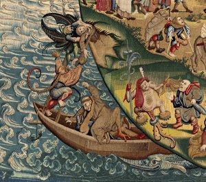 Gobeläng inspirerad av Hieronymus Boschs verk, ca 1560 (guld, silver, siden och ull)