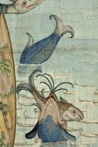 Gobeläng inspirerad av Hieronymus Boschs verk, ca 1560 (guld, silver, siden och ull) av Hieronymus (after) Bosch