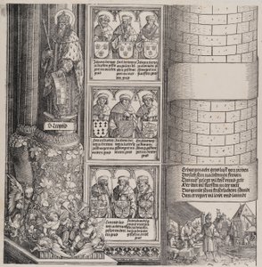 Maximilian som arkitekt, med en staty av S:t Leopold och byster av Maximilians Ance..., 15171518.