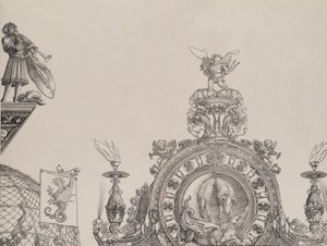 The Pinnacle of the Right Portal, och en trumpetare och standard från Central Portal, fr..., 1515.