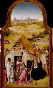 Tillbedjan av Magi Central panel av trettondetondagens triptyk. Målning av Hieronymus Van Aeken (Aken) dit Jerome Bosch (1450-1516). 1510-1511. Dämpa. 138x72 cm Madrid. Pradomuseet. av Hieronymus Bosch