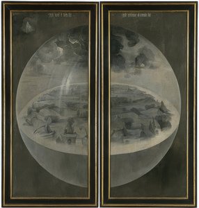De jordiska njutningarnas trädgård. Triptyk, baksida: Skapelsen. Runt 1500-05 av Hieronymus Bosch