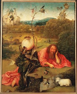 Sankt Johannes Döparen i meditation (olja på trä) av Hieronymus Bosch