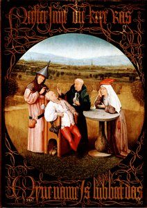 The Extraction of the Stone of Madness (Cutting the Stone or The Cure of Folly) - Målning av Hieronymus Bosch