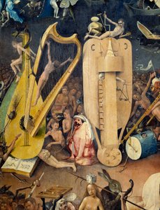 Helvetesdetaljen av den högra delen av triptyken "The Garden of Terrestrial Delices"" av Hieronymus Van Aken (Aken) dit Jerome Bosch (1450-1516) av Hieronymus Bosch