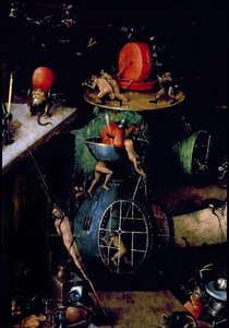 Den sista domen (altartavla): Detalj av en urna av Hieronymus Bosch
