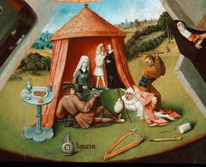 Lusten. Detalj från tabellen över de sju kardinalsynderna (olja på trä av Hieronymus Bosch