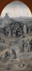 Sankt Antonius frestelse. Triptyk, omvänd: Kristus som bär korset, 1500-1501. av Hieronymus Bosch