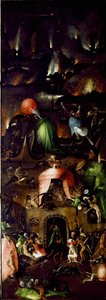 Tryptic of the Last Judgment: höger panel som representerar helvetet. Målning på trä av Hieronymus Van Aeken (Aken) dit Jerome Bosch (1450-1516) 1504 cirka sön. 167,5x60 cm Wien, konstgalleri för konstakademins historia av Hieronymus Bosch