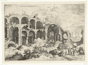 Tredje utsikten över Colosseum i Rom Colossæi till prospekt vs (titel på objekt) Romerska ruiner (serietitel) av Hieronymus Cock