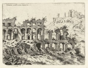 Utsikt över Colosseum och Palatinen Rvinarvm palatii maioris, prospectvs 1 (titel på objekt) Romerska ruiner (serietitel)