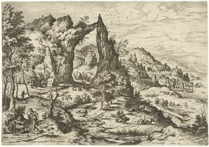 Juda och Tamar Landskap med bibliska och mytologiska scener (serietitel) av Hieronymus Cock