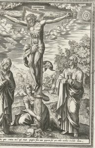 Korsfästelse med Maria, Johannes Döparen och Maria Magdalena av Hieronymus Cock
