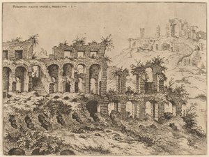Utsikt över Colosseum med Palatinen i bakgrunden av Hieronymus Cock