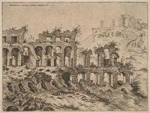 Utsikt över Colosseum med Palatinen i bakgrunden