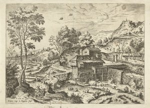 Flyg till Egypten Landskap med bibliska och mytologiska scener (serietitel) av Hieronymus Cock