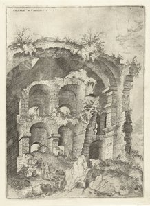 Sjunde utsikten över Colosseum i Rom Colossi to prospect vs 7 (titel på objekt) Romerska ruiner (serietitel) av Hieronymus Cock