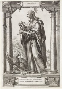 Sankt Johannes evangelisten S. Iohannes (titel på objekt) Kristus och de tolv apostlarna och St. Paulus (serietitel) av Hieronymus Wierix