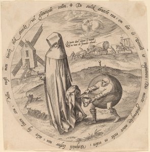 Misantropen rånad av världen av Hieronymus Wierix after Pieter Bruegel the Elder