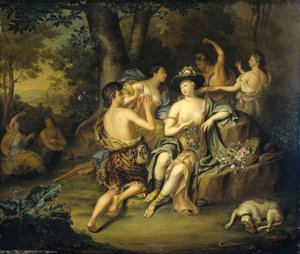 風景の中の羊飼いと羊飼い Amarillis swedish による Mirtillo の戴冠式 av Hieronymus van der Mij