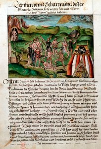 Venezuelaner attackerar spanska conquistadorer, c1500-talet av Hieronyouse Koler