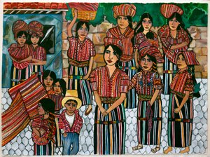 Flickor från Guatemala, Solola, 2023 (akvarell på papper) av Hilary Simon