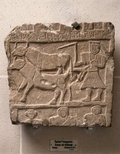 HIMYARITE ART: Relief med arbetsscen. Jemen, 2:a århundradet f.Kr (sten) av Himyarite