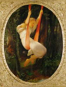 Ung flicka på en gunga (målning på trä) av Hippolyte (1797-1856) Delaroche