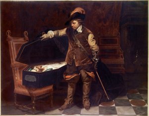 ""Oliver Cromwell före Charles I Stuarts kista"" (1649). Oliver Cromwell (1599-1658) inför rättegången mot kungen av England som kommer att dömas och halshuggas den 9 februari 1649. Målning av Paul Delaroche (1797-1856)