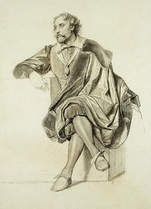Studie för porträttet av Peter Paul Rubens (1577-1640) (penna och kol på papper)
