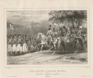 Prins, fältmarskalk Abbas Mirza 1789-1833 inspekterar infanteriregementet, 1835