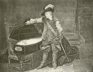 Oliver Cromwell tittar på kung Karl I:s lik (gravyr) av Hippolyte Delaroche