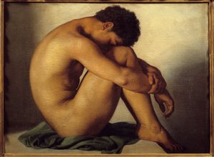 Studie av ung man naken målning av Hypolithe Flandrin (1809-1864)