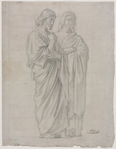 Två stående figurer (studie för den vänstra delen av Apostlarnas mission) av Hippolyte Jean Flandrin