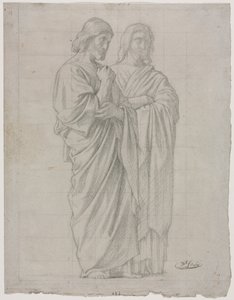 Studie av två stående figurer för den vänstra delen av Apostlarnas mission, 1860. av Hippolyte Jean Flandrin