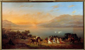 Attack av Josephine de Beauharnais bil, Madam Bonaparte, vid Gardasjöns strand, av österrikiska båtar, 30 juli
