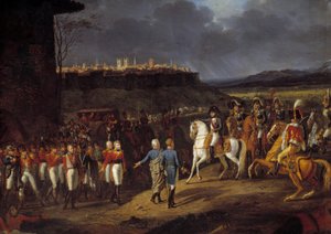Spaniens kampanj: "" Kejsar Napoleon I introducerades i Astorga, Spanien, engelska fångar och beordrade dem att behandlas med särskild omsorg, januari 1809" Detalj. Målning av Hippolyte Lecomte (1781-1857) 1810 sön. 1,13x1,52 m av Hippolyte Lecomte