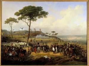 Expedition från Spanien 1823: "" Fångst av Saint Margaritas skansar framför Coruña den 5 juli av Hippolyte Lecomte