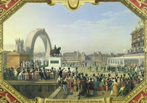 Återupprättande av statyn av Henri IV (1553-1610) på Pont Neuf, 25 augusti 1818 av Hippolyte Lecomte