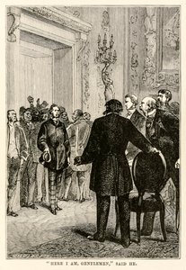 Här är jag herrar, sa han, från Jorden runt på åttio dagar av Jules Verne (1828-1905) graverad av Henri-Théophile Hildebrand (1824-97), 1873
